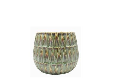 עציץ מעוצב מקרמיקה דגם Nomad ירוק בשילוב זהב 