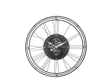 שעון קיר ממתכת בעיצוב גלגלים דגם רומי בגוון שחור וכסף