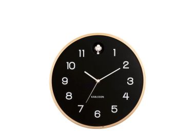 שעון קיר קוקייה מעץ לבנה בשילוב שחור