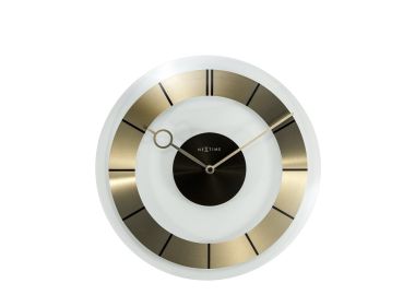 שעון קיר מזכוכית שקופה דגם רטרו עם פס מתכת בזהב