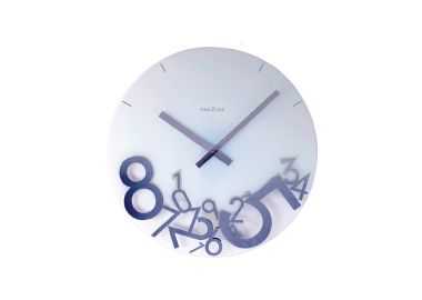 שעון קיר זכוכית עם ספרות נופלות בלבן