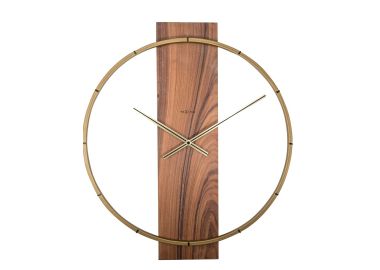 שעון קיר ממתכת ועץ בעיצוב חישוק בגוון חום וזהב דגם Carl