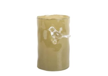 אגרטל זכוכית מעוצב דגם ציפור על ענף ירוק זית