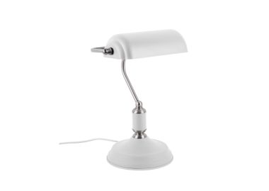 מנורת שולחן בנקאי בצבע לבן וניקל