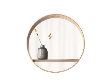 מראה עגולה עם מסגרת ומדף מעץ מלא דגם Sheer