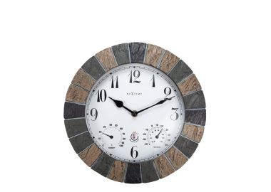 שעון קיר מאבן מסותת עם טמפרטורה ומד לחות דגם Aster