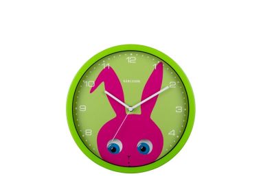 שעון קיר ממתכת - Peekaboo ארנב עם עיניים זזות