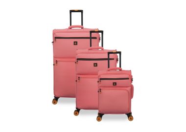 סט 3 מזוודות בד יוקרתיות וקלות 30/25/20 דגם Compartment צבע ורוד