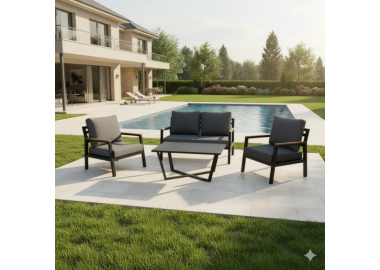 מערכת ישיבה לגינה מאלומיניום דגם אדל צבע שחור