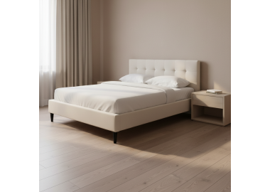 מיטת זוגית 140*190 מרופדת בד דגם ארט בגוון קרם