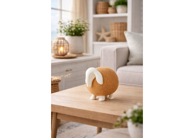 פסל כבשה אבן בשילוב ראטן - גודל קטן