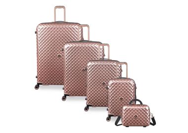 סט 5 מזוודות יוקרה קשיחות 32/28/24/20 + תיק איפור דגם Glitzy רוז גולד