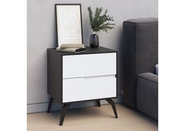 שידת לילה עם 2 מגירות דגם Nalla אלון שחור ולבן מט