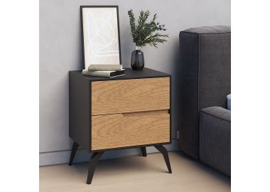 שידת לילה עם 2 מגירות דגם Nalla אלון שחור ואלון טבעי