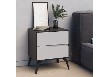 שידת לילה עם 2 מגירות דגם Nalla אפור ושחור