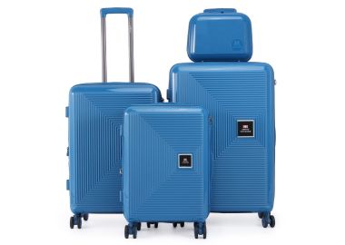 סט 3 מזוודות יוקרה קשיחות + תיק איפור תואם 30/26/20 דגם Boston כחול