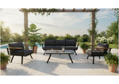 פינת ישיבה מאלומיניום דגם פורטו שחור