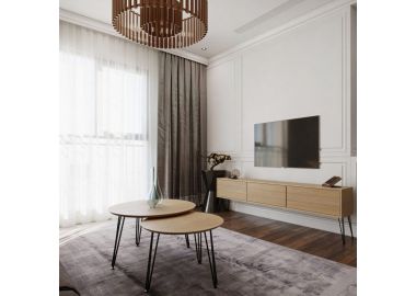 סט מזנון רוחב 1.8 מטר וזוג שולחנות לסלון קולקציית עץ טבעי