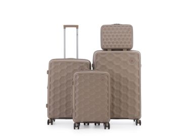 סט 3 מזוודות יוקרה קשיחות + תיק איפור תואם 28/24/20 דגם Porto שמפניה