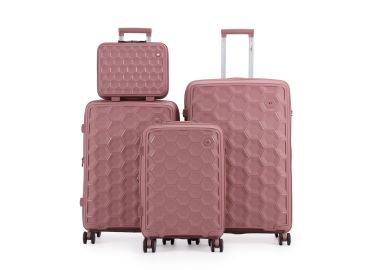 סט 3 מזוודות יוקרה קשיחות + תיק איפור תואם 28/24/20 דגם Porto רוז גולד