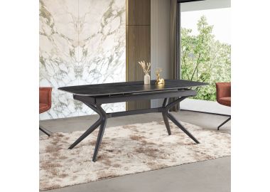 שולחן אוכל אבן קרמית באורך 1.8 מטר נפתח ל- 2.4 מטר דגם חץ בגוון אפור פחם