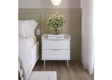 שידת לילה מעוצבת דגם לורין בגוון לבן ושמפניה