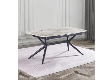 שולחן אוכל אבן קרמית באורך 1.8 מ' נפתח ל- 2.4 מטר דגם חץ בגוון אפור מבריק