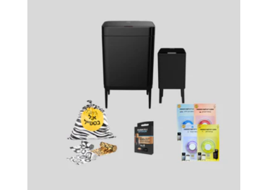 מארז Perfect פח 60 ליטר ופח 8 ליטר עם אביזרים צבע שחור מלא