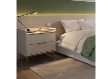 שידת לילה מעוצבת דגם לורין בגוון אופוייט וזהב