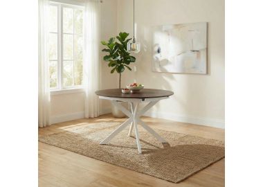 שולחן אוכל עגול נפתח 1.2-2 מטר  דגם טנריף-אגוז עם רגל לבנה