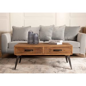 שולחן סלון בגוון טבעי/שחור עץ אלון ממוחזר 70*120 ס"מ דגם פסטורל