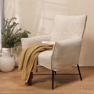 כורסא בד גב גבוה בגוון בז' דגם צ'רלי