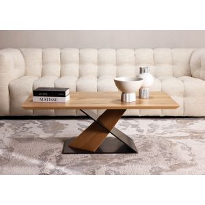 שולחן סלון 68*120 ס"מ פורניר עץ אלון בשילוב מתכת דגם טרינו