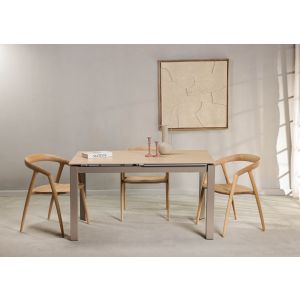 שולחן אוכל מלבני נפתח 80*140 ס"מ אבן בסגנון טרוורטין בגוון טאופ דגם אוסלו