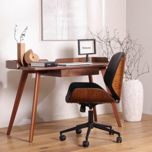 כסא משרדי עץ מכופף משולב דמוי עור שחור דגם קופר