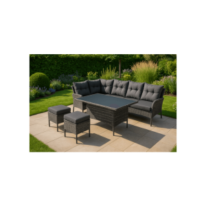 מערכת ישיבה פינתית לגינה מראטן דגם מלבורן אפור