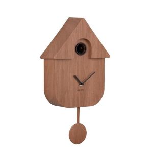 שעון קיר קוקייה מודרני עם מטוטלת גוון עץ כהה