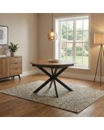 שולחן אוכל עגול נפתח 1.2-2 מטר דגם טנריף- אלון עם רגל שחורה