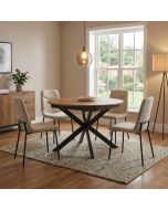 שולחן אוכל עגול נפתח 1.2-2 מטר דגם טנריף אלון+ 4 כסאות שורק