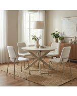 שולחן אוכל עגול נפתח 1.2-2 מטר דגם טנריף סהרה עם רגל מוקה+4 כסאות