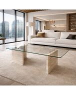 שולחן סלון זכוכית בשילוב טרוורטין דגם Vert רוחב 120 ס"מ