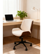 כסא משרדי עץ מכופף משולב בד בז' דגם קופר