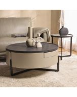 סט שולחנות סלון עגולים 47/80 ס"מ פורניר בגוון שחור דגם פרנקלין