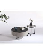 סט שולחנות סלון עגולים 47/80 ס"מ פורניר בגוון שחור דגם פרנקלין