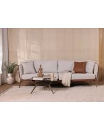 ספה תלת מושבית 280 ס"מ בד בגוון אבן משולב דמוי עור חום דגם נוי