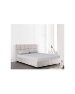 מיטה זוגית מעוצבת 160*200 בריפוד בד עם ארגז מצעים מעץ בגוון אבן דגם קווין