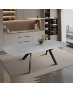 שולחן אוכל אבן קרמית נפתח 1.4-2 מטר עם רגלי ברזל דגם גפן בגוון סהרה