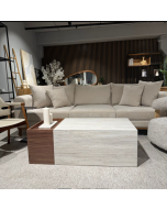 שולחן סלון טרוורטין בשילוב אגוז אמריקאי דגם Pex רוחב 140 ס"מ