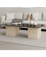 שולחן סלון עם זכוכית מושחרת דגם Lotus פורמייקה טרוורטין אבן