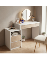 שידת איפור נפתחת צבע לבן בשילוב עץ בהיר דגם טלי